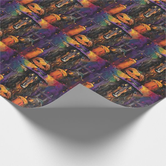 Spooky Afghaanse hond Halloween heks en pompoen Cadeaupapier (Hoek)