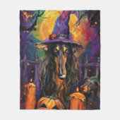 Spooky Afghaanse hond Halloween heks en pompoen Fleece Deken (Voorkant)
