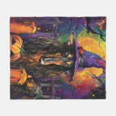 Spooky Afghaanse hond Halloween heks en pompoen Fleece Deken (Voorkant (Horizontaal))