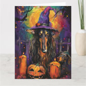 Spooky Afghaanse hond Halloween heks en pompoen Kaart (Voorkant)
