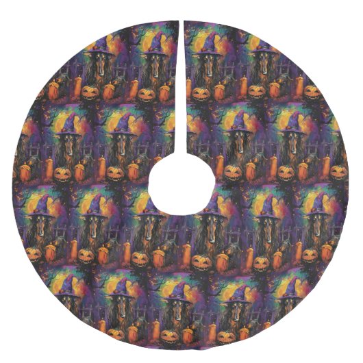 Spooky Afghaanse hond Halloween heks en pompoen Kerstboom Rok (Voorkant)