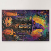 Spooky Afghaanse hond Halloween heks en pompoen Legpuzzel (Horizontaal)