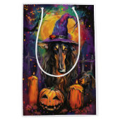 Spooky Afghaanse hond Halloween heks en pompoen Medium Cadeauzakje (Voorkant)