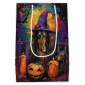 Spooky Afghaanse hond Halloween heks en pompoen Medium Cadeauzakje (Achterkant)