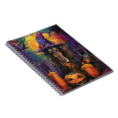 Spooky Afghaanse hond Halloween heks en pompoen Notitieboek (Rechterzijde)