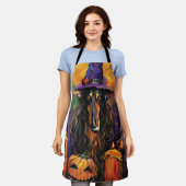 Spooky Afghaanse hond Halloween heks en pompoen Schort (Gedragen)
