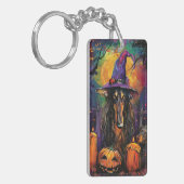 Spooky Afghaanse hond Halloween heks en pompoen Sleutelhanger (Voorkant Links)