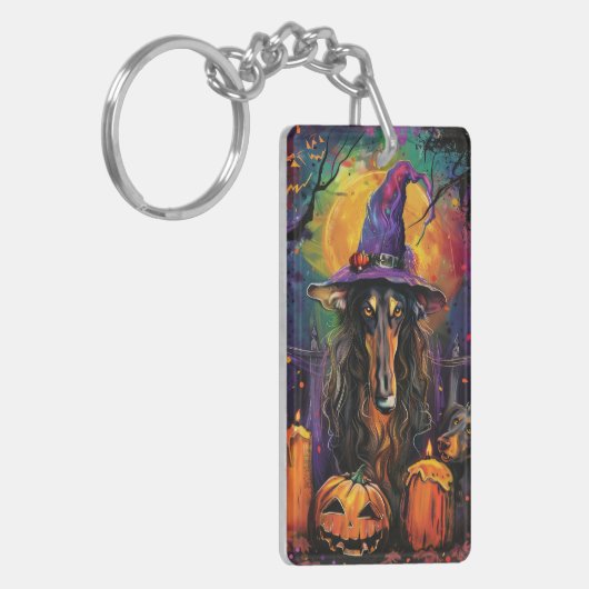 Spooky Afghaanse hond Halloween heks en pompoen Sleutelhanger (Voorkant Links)