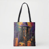 Spooky Afghaanse hond Halloween heks en pompoen Tote Bag (Voorkant)