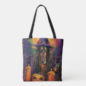 Spooky Afghaanse hond Halloween heks en pompoen Tote Bag (Achterkant)