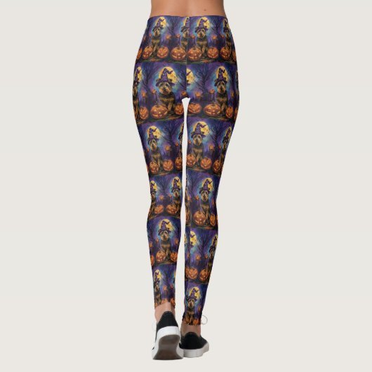 Spooky Airedale Halloween Witch and Pumpkin Leggings (Achterkant)