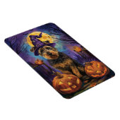 Spooky Airedale Halloween Witch and Pumpkin Magneet (Rechterzijde)