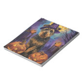 Spooky Airedale Halloween Witch and Pumpkin Notitieblok (Linkerzijde)