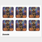 Spooky Airedale Halloween Witch and Pumpkin Vierkante Sticker (Vel)