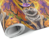 Spooky Akita Halloween Witch & Pumpkin Cadeaupapier (Rol Hoek)