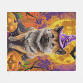 Spooky Akita Halloween Witch & Pumpkin Fleece Deken (Voorkant (Horizontaal))