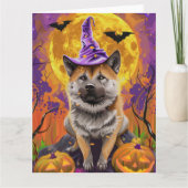 Spooky Akita Halloween Witch & Pumpkin Kaart (Voorkant)