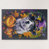 Spooky Akita Halloween Witch & Pumpkin Legpuzzel (Horizontaal)
