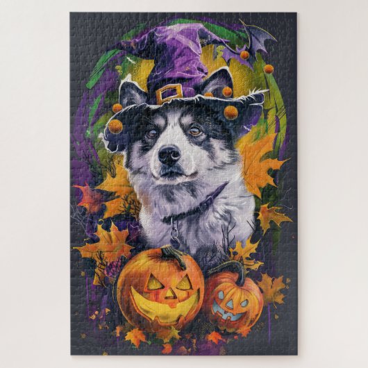 Spooky Akita Halloween Witch & Pumpkin Legpuzzel (Verticaal)