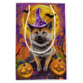 Spooky Akita Halloween Witch & Pumpkin Medium Cadeauzakje (Voorkant)