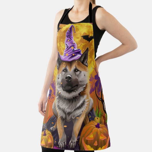 Spooky Akita Halloween Witch & Pumpkin Schort (Insitu)