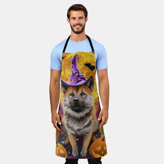 Spooky Akita Halloween Witch & Pumpkin Schort (Gedragen)