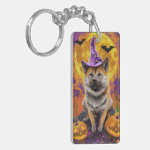 Spooky Akita Halloween Witch & Pumpkin Sleutelhanger (Voorkant Links)