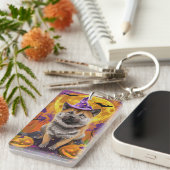 Spooky Akita Halloween Witch & Pumpkin Sleutelhanger (Voorkant Rechts)