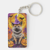 Spooky Akita Halloween Witch & Pumpkin Sleutelhanger (achterkant)