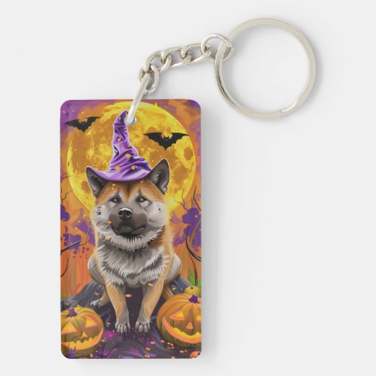 Spooky Akita Halloween Witch & Pumpkin Sleutelhanger (achterkant)