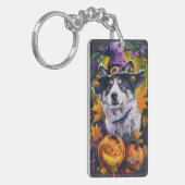 Spooky Akita Halloween Witch & Pumpkin Sleutelhanger (Voorkant Links)