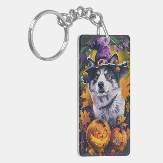 Spooky Akita Halloween Witch & Pumpkin Sleutelhanger (Voorkant Links)