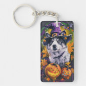 Spooky Akita Halloween Witch & Pumpkin Sleutelhanger (Voorkant)