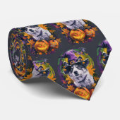 Spooky Akita Halloween Witch & Pumpkin Stropdas (Opgerold)