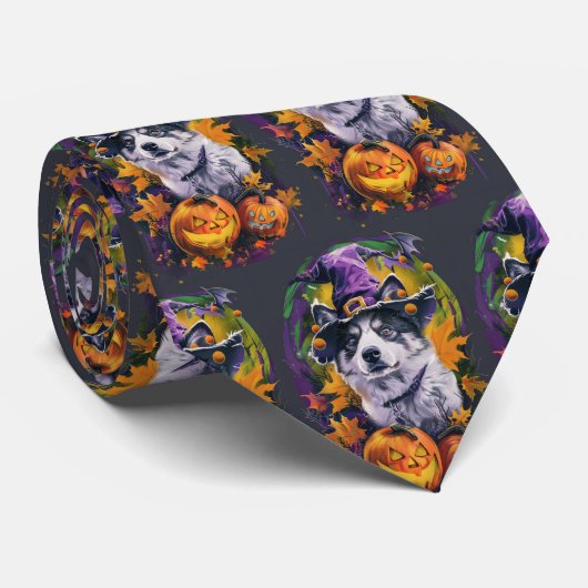 Spooky Akita Halloween Witch & Pumpkin Stropdas (Opgerold)