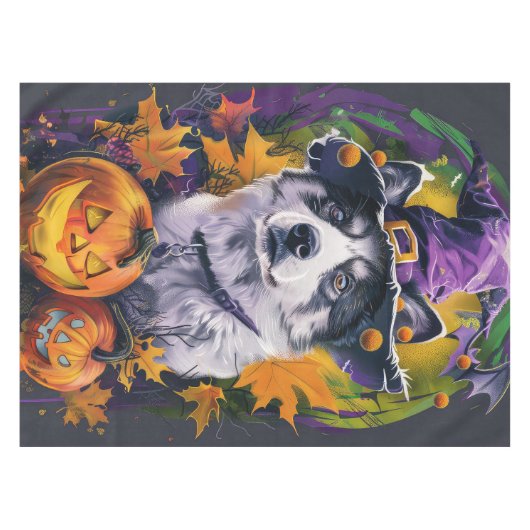 Spooky Akita Halloween Witch & Pumpkin Tafelkleed (Voorkant (Horizontaal))