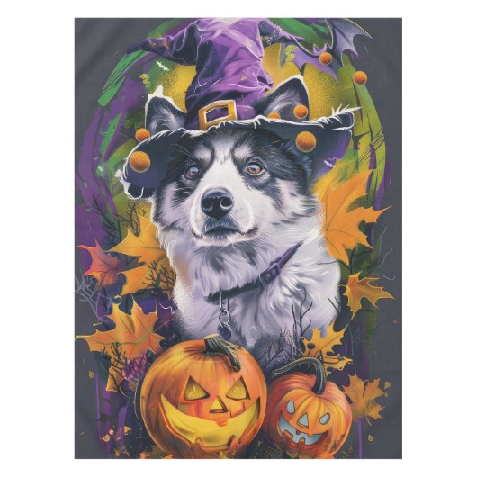 Spooky Akita Halloween Witch & Pumpkin Tafelkleed (Voorkant)