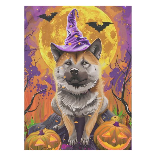 Spooky Akita Halloween Witch & Pumpkin Tafelkleed (Voorkant)