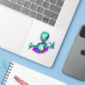 Spooky Alien En Zijn Melkweg Sticker (Laptop met iPhone)