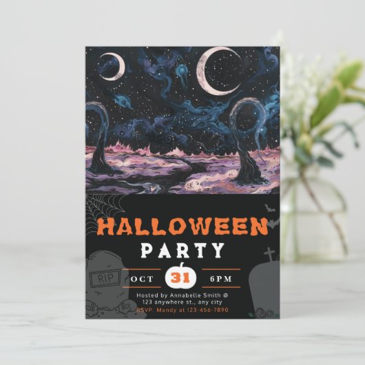 Spooky Alien Landschap Halloween Halloween Kaart (Staand voorkant)