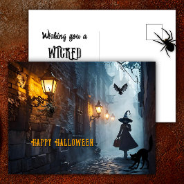 Spooky Alley Witch beroemd gemaakt door Cat Wicked Feestdagenkaart