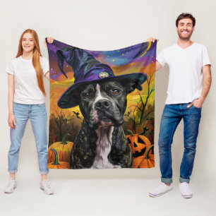 Spooky Amerikaanse Staffordshire Halloween pompoen Fleece Deken