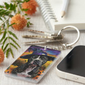 Spooky Amerikaanse Staffordshire Halloween pompoen Sleutelhanger (Voorkant Rechts)