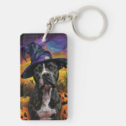 Spooky Amerikaanse Staffordshire Halloween pompoen Sleutelhanger (achterkant)