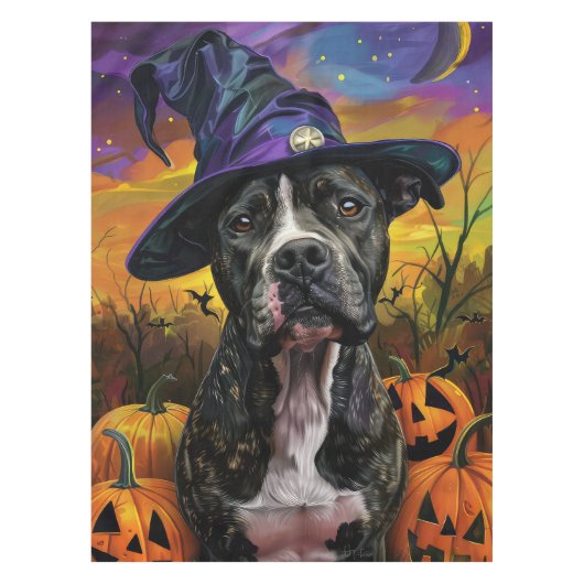 Spooky Amerikaanse Staffordshire Halloween pompoen Tafelkleed (Voorkant)