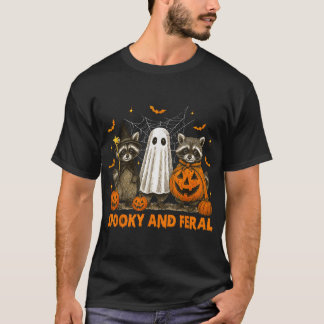 Spooky And Feral Halloween Ghost Raccoon Trick  T-shirt