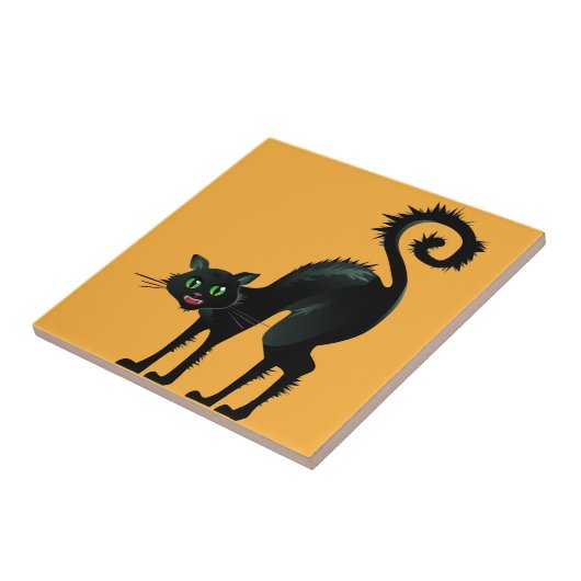 Spooky Angry Black Cat Tegeltje (Zijkant)