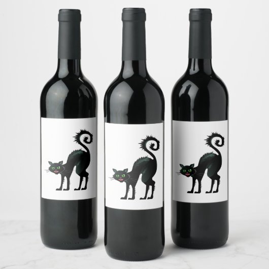 Spooky Angry Black Cat Wijn Etiket (Flessen)