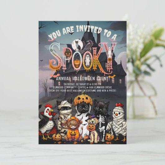 Spooky Animal Costume Party Uitnodiging (Staand voorkant)