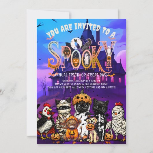 Spooky Animals Halloween Party Uitnodiging (Voorkant)